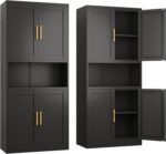 Black Metal Pantry Cabinet with 4 Doors, 2 Adjustable Shelves, 61" H Garage Storage Cabinet for for Home Office, Living Room, Dinning Room - Image 2