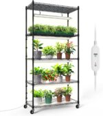 Bstrip Plant Shelf with Grow Light, 5-Tier Plant Stand with T8 24W Grow Light for Indoor Plants with Wheel, Grow Light Shelf with Timer for Indoor Plant, Seedling, Seed Starting, 29.5x13.8x59IN - Image 2