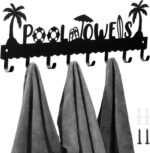 Capoda Pool Towel Rack Metal Towel Hooks Wall Mounted Towel Holder Beach Towel Hook Rack Summer Pool Towel Holder with 8 Hooks for Storage Bath Towel, Robe Swimsuit, Coat, Bags, Phone, Keys(Black) - Image 2