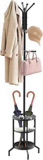 Coat Rack with Umbrella Holder, Coat Rack Freestanding, Metal Coat Tree with 12 Hooks, Modern Coat Hanger Stand for Entryway Living Room Bedroom Office - Image 2