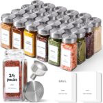 ComSaf Spice Jars with Shaker lids Adjustable, 4oz 24PCS，45 Labels, Comdiment Jars Set, Empty Spice Containers and Square Ingredient Bottles for Kitchen and Seasoning, Bulk Salt and Pepper Shaker Set - Image 2