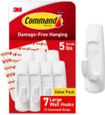 Command 5 lb Large Utility Hooks, 7 Wall Hooks and 12 Strips, Damage Free Hanging with Adhesive Strips, No Tools for Hanging, Organization and Storage | 12-Strips, Organize, Damage-Free - Image 2