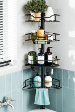 Corner Shower Caddy Tension Pole, 4 Tier Rustproof Shower Tension Rod Organizer, Adjustable 25-125 Inch Bathroom Shower Organizer Shelves for Bathtub Shampoo Storage, Black - Image 2