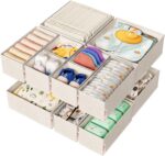 Cotton Linen Drawer Organizer for Baby Clothes, 12Pack Multi-Size Nursery Dresser Dividers for Clothes, Premium Foldable Storage Bins for Bedroom, Closet and Diaper Table, Beige - Image 2