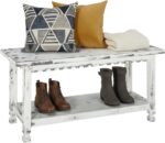 Country Cottage 36-Inch Farmhouse Entryway Bench with Storage Shelf – Solid Pine Wood Bench in Distressed White for Hallway, Bedroom, or Mudroom by Alaterre Furniture - Image 2