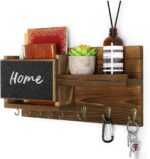 Decorative Key Hanging Rack with 8 Hooks – Easy Install Natural Wooden Key and Mail Holder for Wall Mount – Sunglasses Wallet Holder Entryway Decor with Shelf and Chalkboard (Brown) - Image 2
