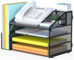 DocNest 4 Tier Paper Letter Tray File Organizer, Mesh Desk File with Handle, Workspace Desk Organizers with Pen Holder, Office Organization Storage Accessories - Black - Image 2