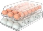 Egg Holder for Fridge, Foldable Automatic Rolling Egg Container for Refrigerator, Stackable Large-Capacity Egg Organizer Tray, Durable Clear Plastic Dispenser (3 dozens) - Image 2
