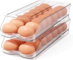 Egg Holder for Fridge,Automatic Rolling Egg Container for Refrigerator,Clear Stackable Egg Organizer with Removable Lid for Fridge Organizers and Storage,2 pack - Image 2
