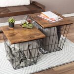 End Tables Set of 2 - Nesting Tables with Removable Wood Tops and Metal Basket Bases for Blanket Storage - Square Side Furniture for Living Room, Bedroom, or Home Office by Lavish Home (Brown) - Image 2