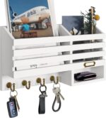 FifthQuarter Key Holder for Wall: Easy Mounted Key Rack and Mail Organizer with Store Shelf and Four Sturdy Keys Hooks Decor in Kitchen|Farmhouse|Entryway|Mudroom (White) - Image 2