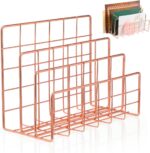 File Holder for Desk: No Wobbling 3 Slots Magazine Holder Office Desktop File Sorter Organizer for Folders Binders, Rose Gold - Image 2