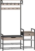 HOOBRO Hall Tree with Bench, Shoe and Coat Rack for Entryway, Coat Rack with Bench, Flip Top Storage Box, PU Cushioned Seat, Non-Woven Fabric Drawer, for Entrance, Greige and Black BG110MT01 - Image 2