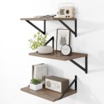 Heimlove Deep Floating Shelves for Wall, 12 Inch Deep Floating Shelves Set of 3, 16W x 12D Wood Wall Shelves, Wide Wood Shelves with Metal Bracket for Living Room, Kitchen, Office, Bedroom - Grey - Image 2