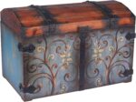 Household Essentials Vintage Wood Storage Trunk, Large, Blue Body/Brown Lid/Floral Design - Image 2