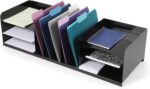 Huron Countertop File Binder Organizer Storage, Combination Vertical 5/Horizontal 6 Slot Letter Tray, Black Steel - Image 2