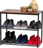 IRIS USA 3-Tier Shoe Rack, Up to 6 Pairs, Shoe Bench for Front Door Entrance, Entryway, Mudroom Bench, Shoe Organizer for Closet, Shoe Storage Shelf, Modern Wood and Metal Shoe Rack Bench - Image 2