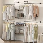 Industrial Pipe Clothing Rack, Heavy Duty Adjustable Garment Hanger with Shelves, 2 Installation Methods Closet Storage System for Wardrobe Organization (Black, 80" H x 86" W) - Image 2