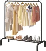 JIUYOTREE Metal Clothing Rack, 43.3 Inches Garment Rack with Bottom Shelf for Hanging Clothes, Coats, Skirts, Shirts, Sweaters, Black - Image 2