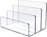 Jucoan Clear Acrylic File Holder, 3 Sections Vertical Desktop Organizer, 9 x 6.5 x 6.5 Inch Office File Sorter Stand Rack for Documents Letter Book - Image 2
