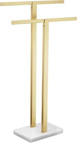 KOKOSIRI Bathroom Towel Rack 2-Tier Standing Towel Bars with Marble Base, Stainless Steel Freestanding Towels Holder, Thicken Steady Design, Brushed Gold THS0003-BG - Image 2