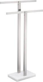 KOKOSIRI Bathroom Towel Racks 2-Tier Standing Towel Bars with Marble Base, Stainless Steel Freestanding Towels Holder, Thicken Steady Design, Brushed Nickel THS0003-BR - Image 2