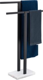 KOKOSIRI Bathroom Towel Racks 2-Tier Standing Towel Bars with Marble Base, Stainless Steel Freestanding Towels Holder, Thicken Steady Design, Matte Black THS0003-BK - Image 2