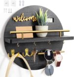 Key Holder for Wall, Key and Mail Holder Organizer with - Key Holder Wall Mount - Round Wooden Rustic Home Decor for Entryway, Mudroom, Hallway, Kitchen Office (Black) - Image 2