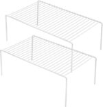 Kitchen Cabinet Shelf Organizer Set of 2, Large (15.7 x 9.4 inch) Metal Wire Pantry Storage Shelves, Dish Plate Racks for Cabinets, Freezer, Counter, Cupboard Organizers and Storage, White - Image 2