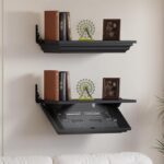 LED Compact Gun Shelf with Hidden Storage, Solid Wood & Pine Material Floating Wall Mount Gun Rack with Automatic Induction Windmill Lock,Concealed Furniture for Secure Storage (Black) - Image 2