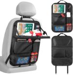 LUCMO Car Backseat Organizer with Tablet Holder,6 Storage Pockets Car Storage Organizer with Foldable Food Tray,Protectors Kick Mats Travel Accessories-Black - Image 2