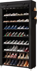 Laiensia 9-Tier Vertical Shoe Rack Organizer, Space Saving Shoe Storage Organizer, Non-Woven Cover Shoe Shelf Holds 36-45 Pairs for Bedroom, Hallway, Closet Entryway, Black - Image 2