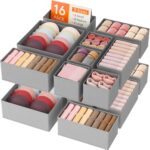 Lifewit Drawer Organizer Clothes for Closet 16 Pack, 3 Sizes Underwear Wardrobe Drawer Dividers, Fabric Foldable Dresser Storage Organizer Bins for Sock, Bra, Lingerie, Undies, Grey - Image 2