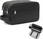 MIRASON Travel Toiletry Bag for Men Leather Travel Bag for Toiletries, Dopp Kit Water-resistant Shower Bag for Shaving Bathroom Organizer Gifts for Men, Black - Image 2
