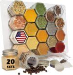 Magnetic Empty Small Hexagon Glass Spice Jars 20 Sets With Lids, Shaker, Board, Labels - DIY Spice Tins/Rack for Refrigerator, Fridge, Cabinet, Wall Mount - Image 2