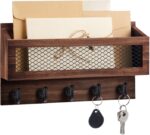 Magnetic Mail and Key Holder for Wall Fridge Wooden Mail Organizer with 5 Key Hooks for Home Bedroom Fridge Kitchen Decorative(Brown) - Image 2