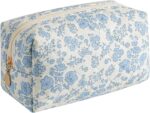 Makeup Bag Travel Cosmetic Bag for Women Girls, Zipper Make Up Pouch, Floral Flowers Toiletry Organizer Makeup, Portable Storage Cosmetic Travel Cloth Bag (Blue Floral) - Image 2