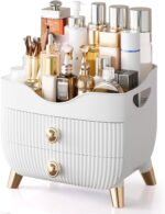 Makeup Organizer Countertop, Large Capacity Skincare Cosmetic Organizer for Vanity with 2 Drawers, Cosmetic Display Cases Makeup Storage Box for Bedroom, Bathroom, Ideal Gifts for Women(White) - Image 2