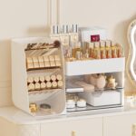 Makeup Organizer with Brush Holder for Vanity,Countertop Makeup Organizer with Drawers,Spacious Cosmetic Display Case,Perfect Storage Solution for Your Beauty Essential - Image 2