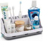 Marble Bathroom Countertop Organizer - Detachable 7 Slots Kids Electric Toothbrush and Toothpaste Holde Drainage for Bathroom Accessories Organization Counter Vanity Storage, Grey - Image 2