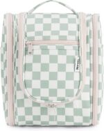 Narwey Small Checkered Hanging Travel Toiletry Bag for Women, Travel Bag for Toiletries, Makeup Bag Organizer Cosmetic Bags Make Up Bags for Women (Mint Green Checkerboard) - Image 2
