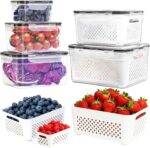 PRAKI 5-Pack Large Fruit Storage Containers for Fridge with Removable Colander, 2 in 1 Produce Storage Containers, BPA-Free Fridge Organizers and Storage Keep Fruits, Vegetables, Berry Fresh Longer - Image 2