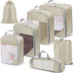Packing Cubes for Travel Compression,Travel Packing Cubes,Mesh Luggage Suitcase Organiser Bags,Ultra-thin Compression Bags,Luggage Organizers for Suitcase Carry On （ Beige,7 Set） - Image 2