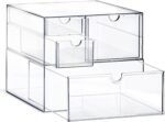 Prsildan Acrylic Drawer Makeup Organizer with 4 Drawers, Set of 2 Office Desk Organizers Accessories, Clear Stackable Storage Drawers for Vanity, Countertop, Craft, Jewelry, Art Supply Organization - Image 2