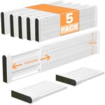 REBECAT 5 Pack Drawer Dividers for Clothes Adjustable Drawer Dividers 4" High Expandable from 15"-21" for Dresser Baby Clothes Bathroom,Bedroom Kitchen and Office Storage，White - Image 2