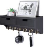 Rebee Vision Key Holder Wall Mount with 2 Drawer Organizer : Decorative Mail Organizer with 6 Key Hooks & Small Wall Shelf - Modern Home Decor for Apartment Essentials (Black) - Image 2