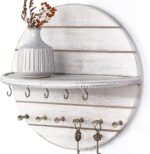 Rebee Vision Pine Wood Key Holder Wall Mount - 12 Inch Decorative Key Holder for Wall with Shelf and 11 Hooks - Farmhouse Mail Organizer for Apartment Essentials & Home Decor (Old White) - Image 2