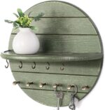 Rebee Vision Pine Wood Key Holder Wall Mount for Farmhouse & Boho Decor – Key and Mail Organizer with Shelf and 11 Hooks – Decorative Wall Organizer for Room, Kitchen & Living Room Decor (Green) - Image 2
