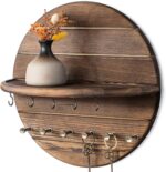 Rebee Vision Pine Wood Key Holder Wall Mount – Rustic Wooden Key Hooks for Wall with Shelf – Decorative Mail Organizer, Coat Rack & Dog Leash Holder for Home Decor, Entryway and Living Room (Brown) - Image 2
