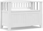 SIMPLIHOME Acadian Entryway Storage Bench - 36 inch Wide Solid Wood Small Hallway Seat in White, Transitional Bench for Mudroom or Entryway with Lift-Up Lid, 2 Compartments and Slatted Backrest - Image 2